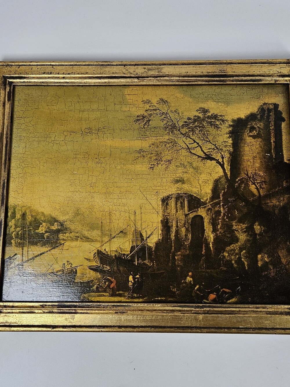 Vintage Marine Landscape With Towers By Salvator Rosa Wall Art Goldtone Print